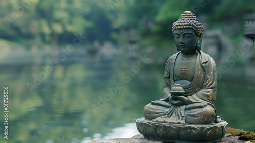 buddha statue in green zen environment  Generative AI 