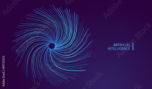 Ai technology banner blue background with neural network lines tech light effect. Stream  internet connection futuristic style. Artificial Intelligence big data illustration vector.