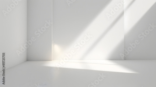 Empty white room with sunlight. Abstract studio background for product presentation 3d room with copy space
