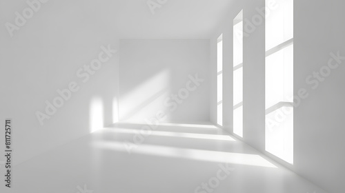 Empty white room with sunlight. Abstract studio background for product presentation 3d room with copy space