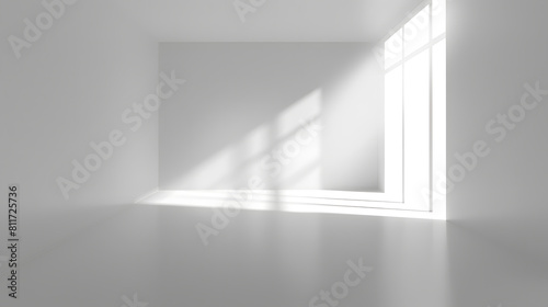 Empty white room with sunlight. Abstract studio background for product presentation 3d room with copy space