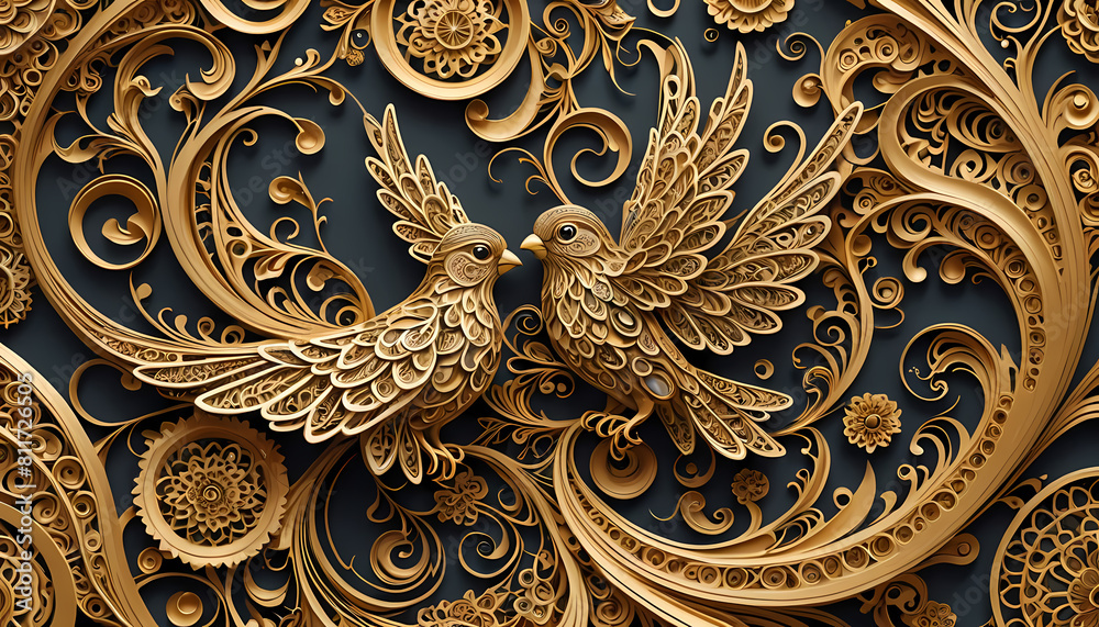 Art Background with a Golden Porcelain Sparrow theme