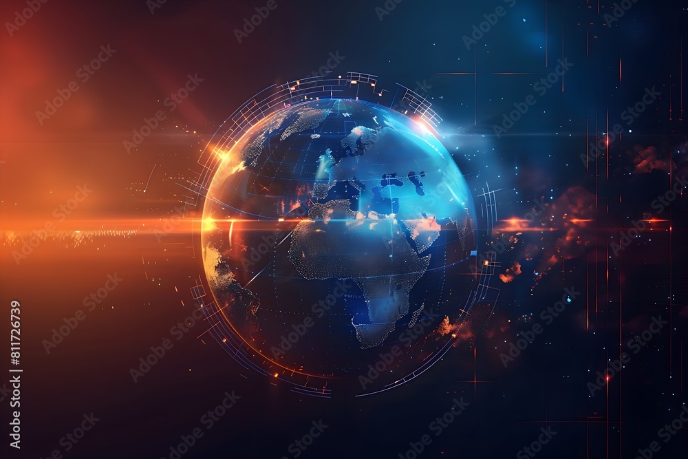 Holographic World Globe Digital Background - Global Connectivity Illustration - Blue and Orange Holographic World Globe Digital Background - Global Connectivity Illustration - Blue and Orange