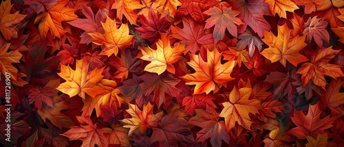 Autumn leaves background showing a carpet of red and gold leaves