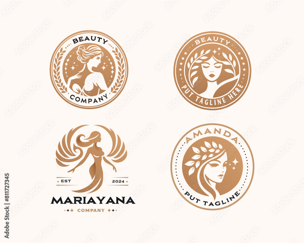 Fototapeta premium Vector elegant beauty woman salon logo design collections for company