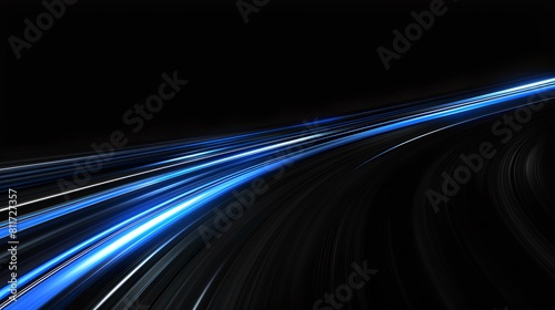 Obraz na płótnie Abstract blue light streaks on a black background. Dynamic neon lines design. Modern digital wallpaper for tech concepts. AI w salonie