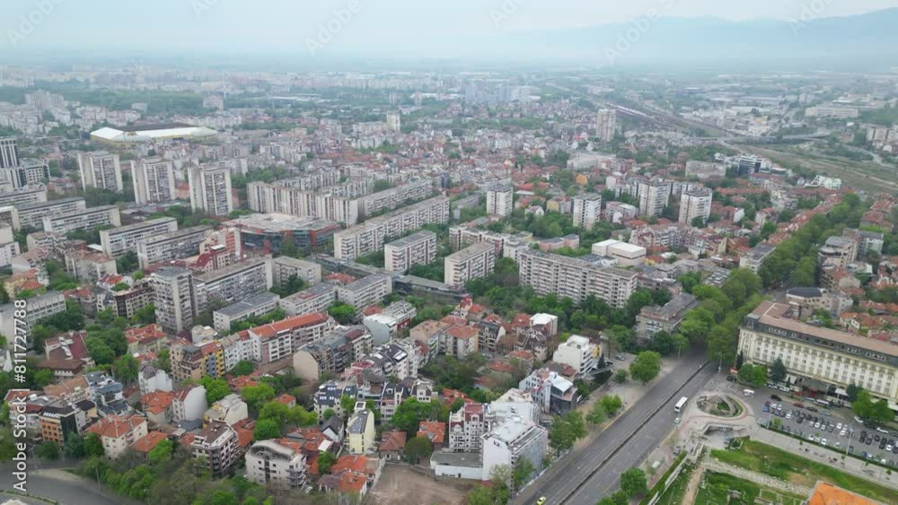 Aerial drone shot of Plovdiv city center. Ancient city in Bulgaria seen from above during a cloudy morning. Flyover footage of the Touristing city of Philippopolis in Thracia. Old Town. Tepe visible
Aerial drone shot of Plovdiv city center. Ancient city in Bulgaria seen from above during a cloudy morning. Flyover footage of the Touristing city of Philippopolis in Thracia. Old Town. Tepe visible
