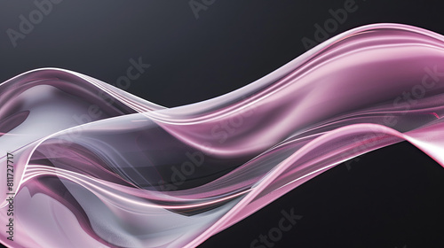 Pastel pink Abstract fluid glass curved wave in black background 3d render