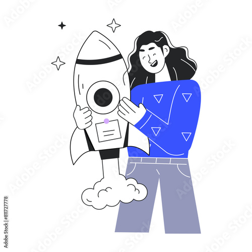 Character based doodle mini illustration of business launch 