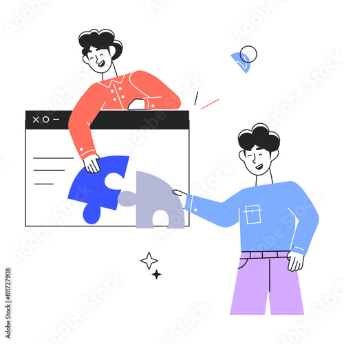 Easy to edit doodle mini illustration of collaborative learning 