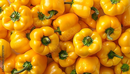 Yellow bell pepper background. Top view. Flat lay. Food background.