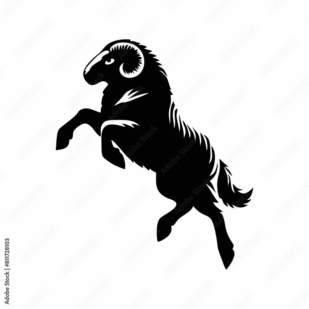 illustration of a ram with big horns running