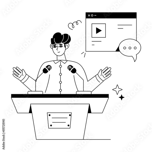 A customizable doodle mini illustration of seminar presentation 
