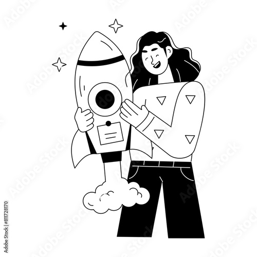 Character based doodle mini illustration of business launch 