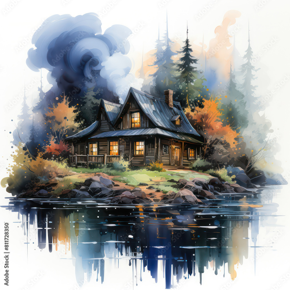 Cabin in the Wood, Cartoon Illustration, Generative AI Cabin in the Wood, Cartoon Illustration, Generative AI