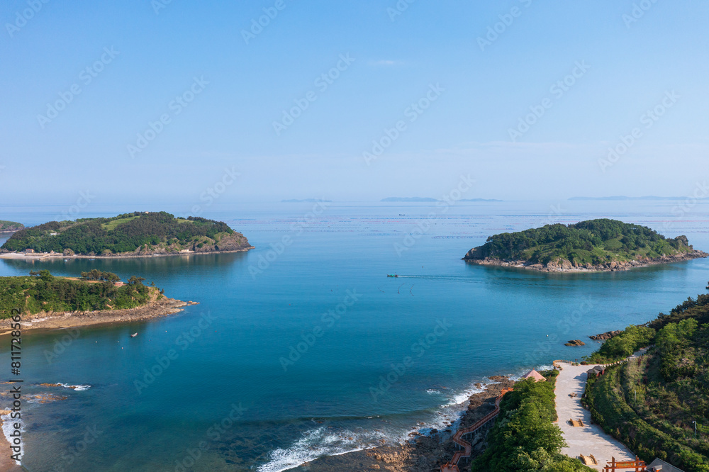 Aerial photography of the seaside scenery of Xiaochangshan Island in Changhai County, Dalian Aerial photography of the seaside scenery of Xiaochangshan Island in Changhai County, Dalian