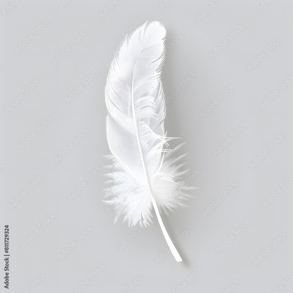 White fluffy feather isolated on light grey background White fluffy feather isolated on light grey background