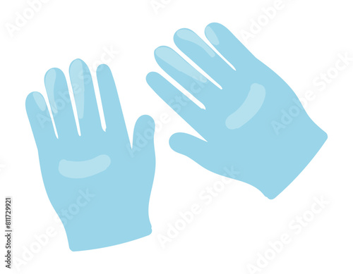Medical blue gloves in flat design. Doctor protection sterile equipment. Vector illustration isolated.