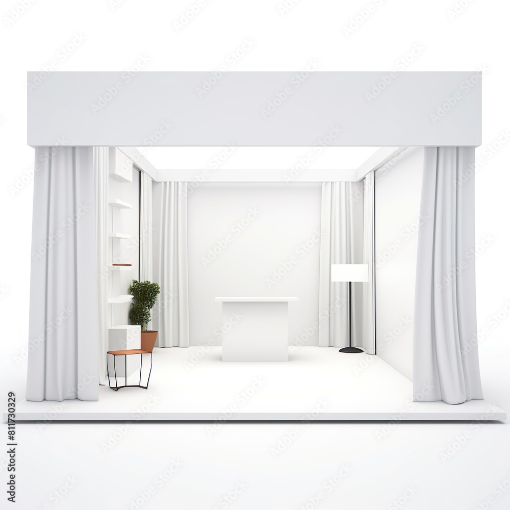 Fototapeta premium White empty minimalist trade exhibition booth center on a white background.