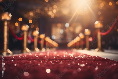 Red carpet on a stage illuminated by a spotlight. 3d rendering