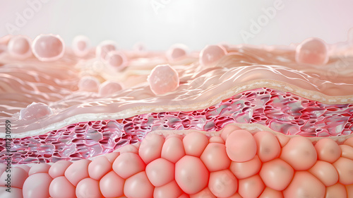 saggy skin layer and skin cells, 3D rendering. photo