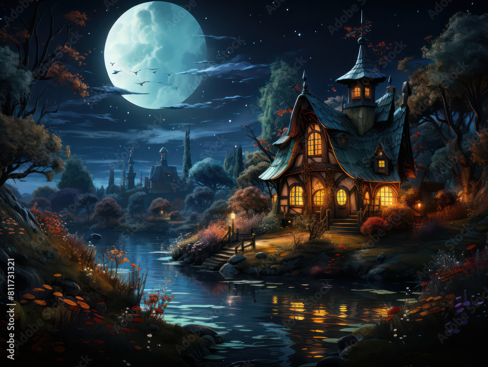 Cabin in the Wood, Cartoon Illustration, Generative AI Cabin in the Wood, Cartoon Illustration, Generative AI