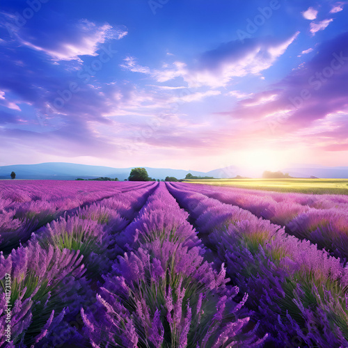 summer landscape with lavender field and ample for banner or advertisement generate ai
