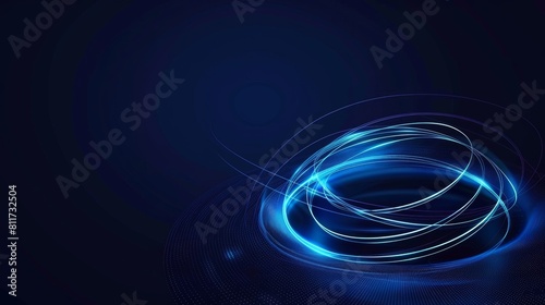 Futuristic Blue Light Swirls in Dark Space Background 