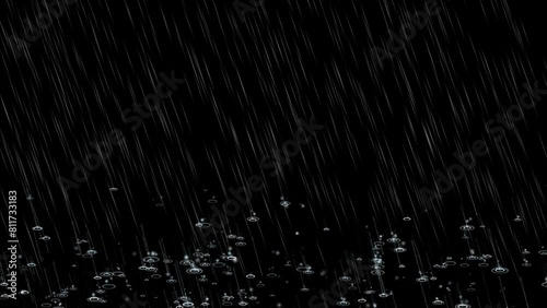 Rain is falling with black background, Raindrops splashing on the ground, 4k motion footage