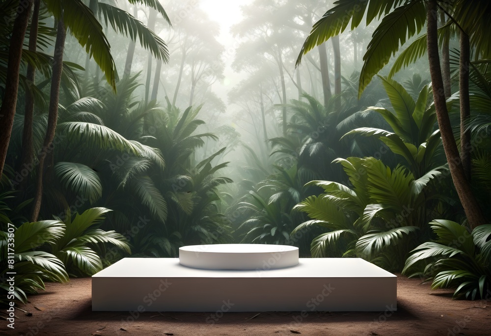 A tropical forest with a round table and a round table with a circle with a palm tree in the background A tropical forest with a round table and a round table with a circle with a palm tree in the background