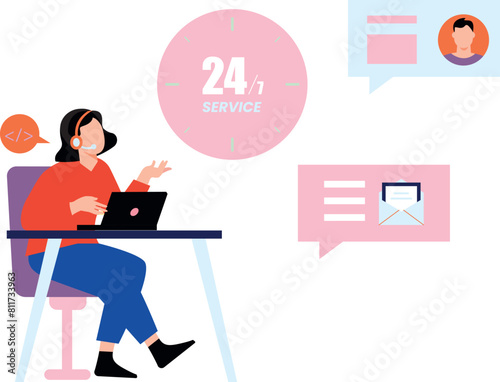 The girl is providing 24 hour support service.