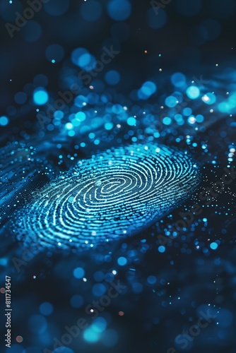 digital fingerprint scan in shiny blue color, high tech, futuristic