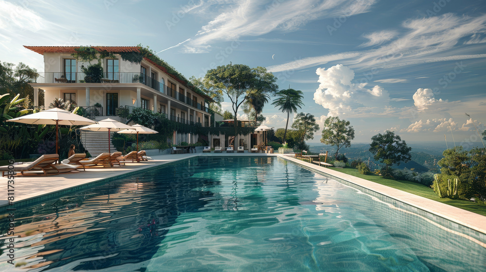 Fototapeta premium An tradition luxury and sustainable resort in the nature. Generative AI.