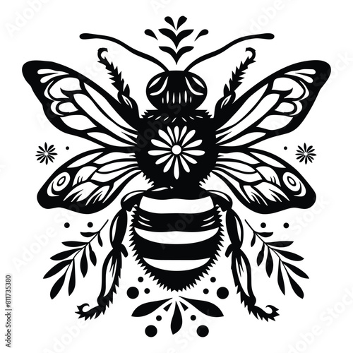 bee and flower. simple vector clip art illustration, Bee Icon. Bug Logo on White Background