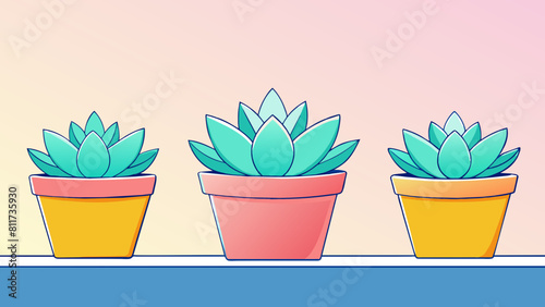 Colorful Succulent Trio in Trendy Pots on Pastel Background