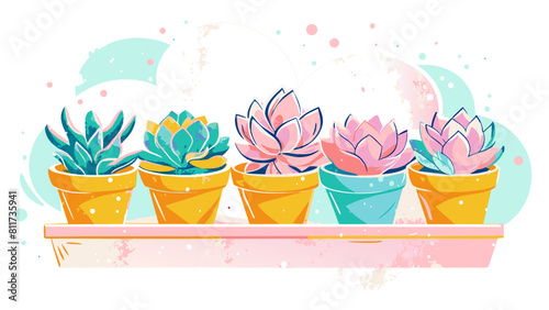 Vibrant Succulent Plants in Colorful Pots Illustration