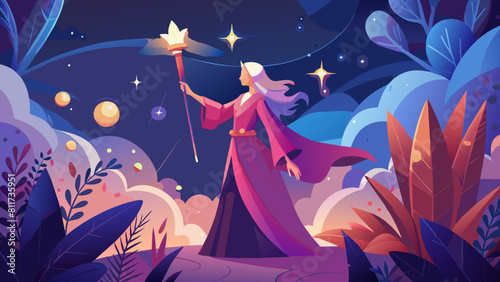 Enchantment Under the Stars: Mystic Sorceress with Magical Staff