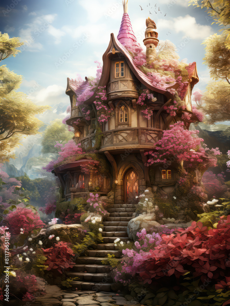 Cabin in the Wood, Cartoon Illustration, Generative AI Cabin in the Wood, Cartoon Illustration, Generative AI