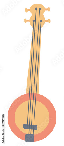 American banjo in flat design. Traditional folk music string instrument. Vector illustration isolated.