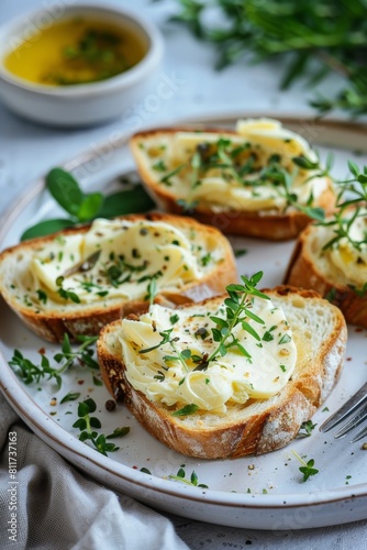 Food Photography Concept: Toast with butter and herbs