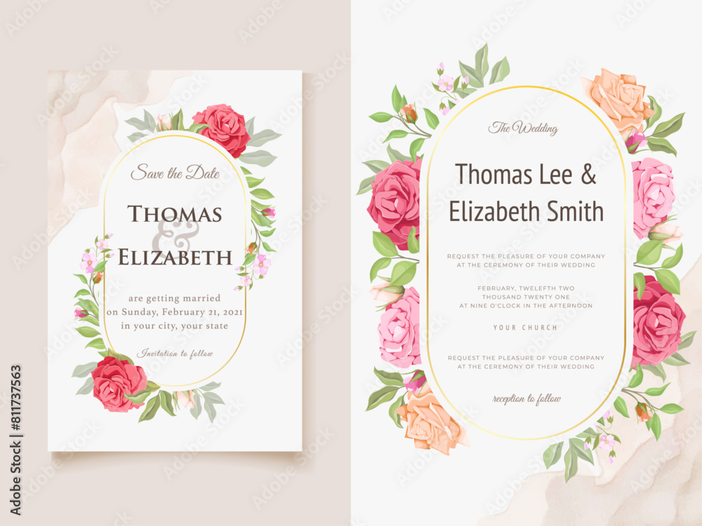 Elegant Floral Vector Wedding Invitation Template Design