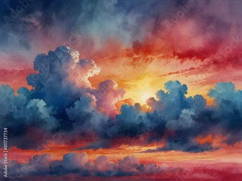 A stunning rainbow clouds watercolor background