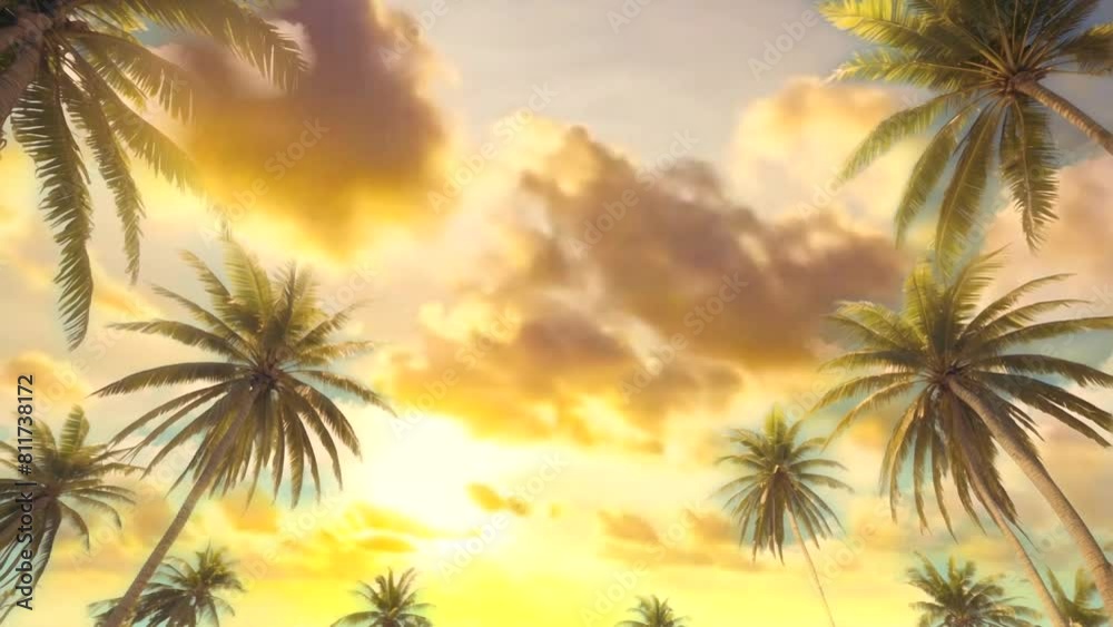 Angle looking at the sky under the sunlight coconut tree
