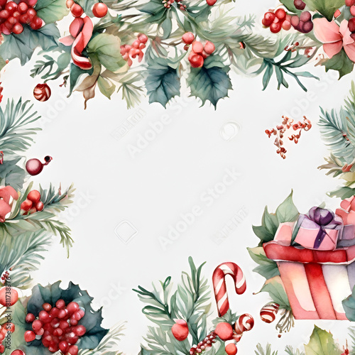 Christmas berries seamless pattern  watercolor illustration  generative ai