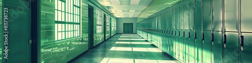 School Corridor with Green Lockers Generative AI Creation