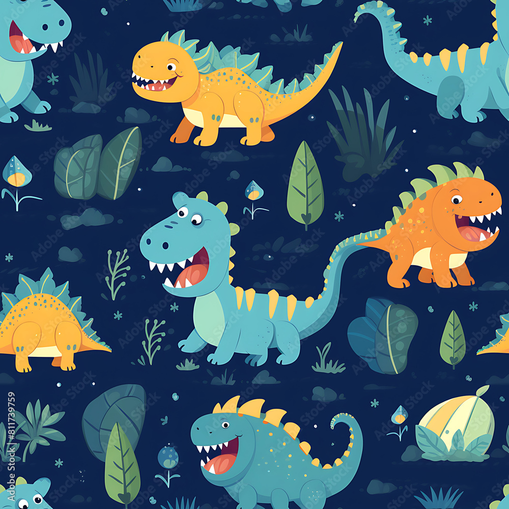Kids drawing dinosaurs digital art seamless pattern, the design for apply a variety of graphic works Kids drawing dinosaurs digital art seamless pattern, the design for apply a variety of graphic works
