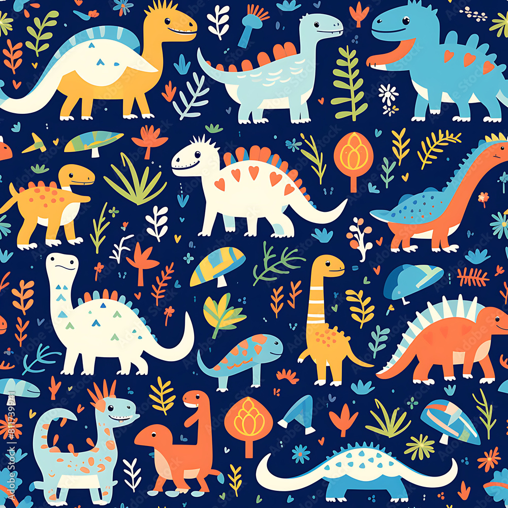 Kids drawing dinosaurs digital art seamless pattern, the design for apply a variety of graphic works Kids drawing dinosaurs digital art seamless pattern, the design for apply a variety of graphic works