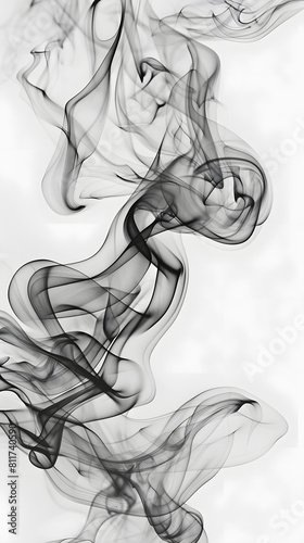 Dynamic black smoke flowing against white background