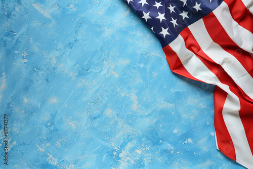 Peaceful Tribute USA flag on calm periwinkle. photo