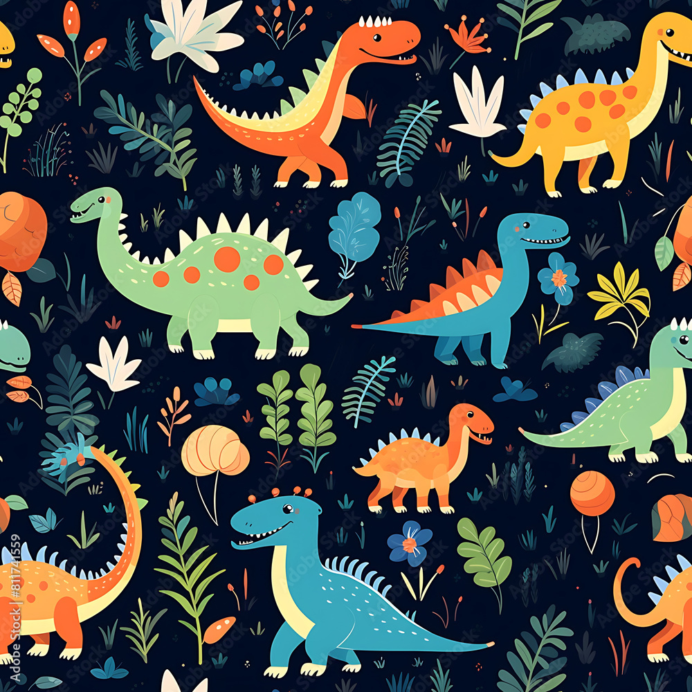 Kids drawing dinosaurs digital art seamless pattern, the design for apply a variety of graphic works Kids drawing dinosaurs digital art seamless pattern, the design for apply a variety of graphic works